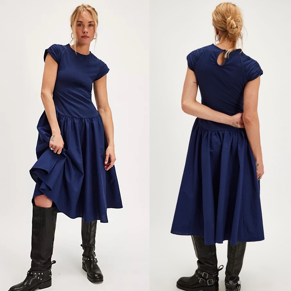 Free People Navy Blue Midi Dress